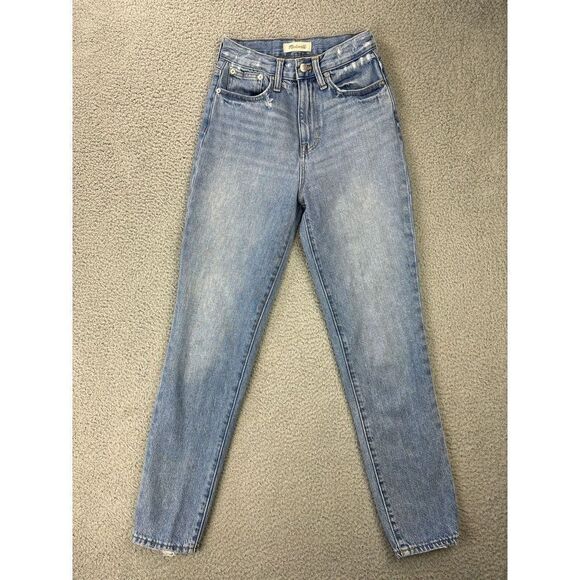 Madewell Denim - Madewell The Mom Jean Womens 23 Tall Light Wash Blue Distressed Denim High Rise‎